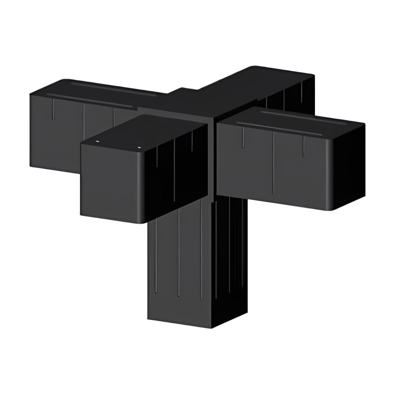 Cross Connector (3 axes, 5 slots) – for tube 40x40x2 mm - black (Klemp) - Plastic connectors for square profiles Cross Connector (3 axes, 5 slots) – for tube 40x40x2 mm - black (Klemp) - Plastic connectors for square profiles