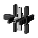 Kreuzverbinder (3 Achsen, 5 Öffnungen) – für Rohr 25x25x1,5 mm - schwarz (Klemp)