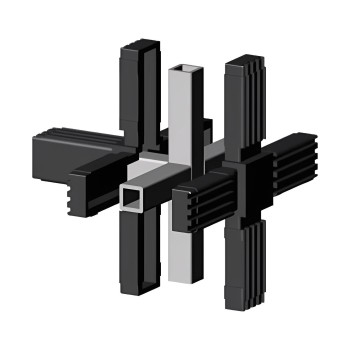 Cross Connector (3 axes, 5 slots) – for tube 25x25x2 mm - black (Klemp)
