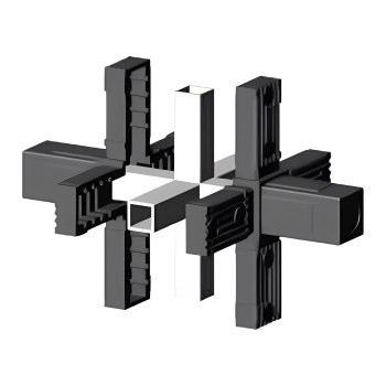 Connecteur croisé (3 axes, 6 emplacements) – pour tube 25x25x2 mm - noir (Klemp)