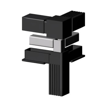 Corner T-Connector (3 axes, 3 slots) – for pipe 30x30x2 mm - black (Klemp)