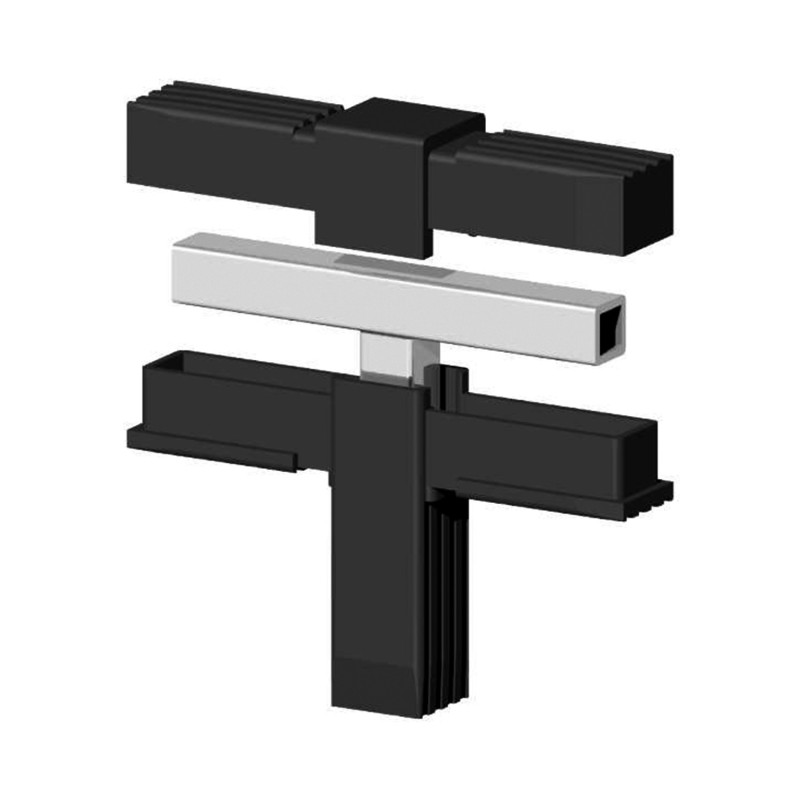 Conector en T (2 ejes, 3 entradas) – para tubo 25x25x1,5 mm - negro (Klemp) - Conectores de plástico para perfiles cuadrados