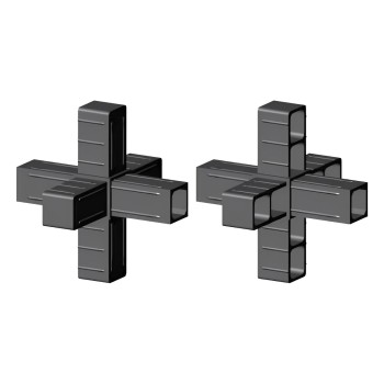 Kreuzverbinder (3 Achsen, 6 Öffnungen) – für Rohr 25x25x2 mm - schwarz (Klemp)
