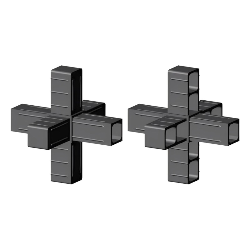 Conector cruzado (3 ejes, 6 entradas) – para tubo 25x25x2 mm - negro (Klemp) - Conectores de plástico para perfiles cuadrados