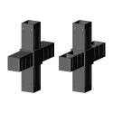 Kruiskoppeling (2 assen, 4 ingangen) – voor buis 25x25x2 mm - zwart (Klemp)