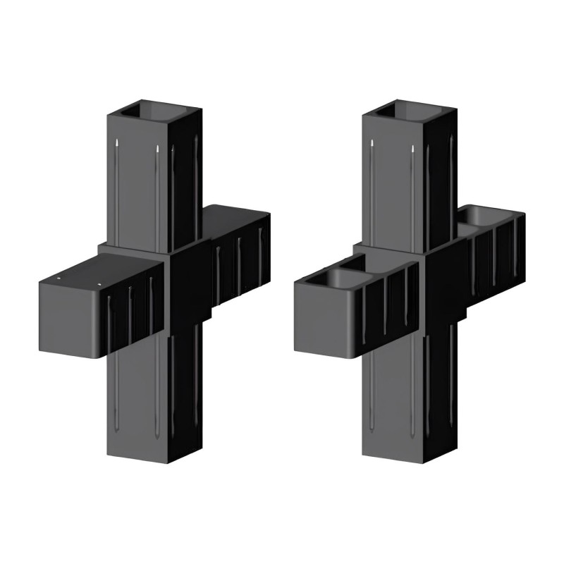 Giunto a croce (2 assi, 4 ingressi) – per tubo 25x25x2 mm - nero (Klemp) - Giunti in plastica per profili quadrati