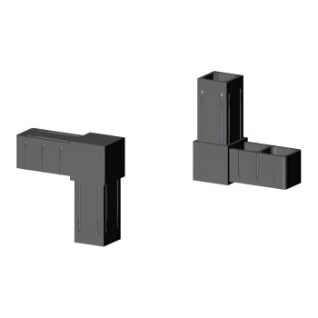 90° Elbow (2 axes, 2 slots) – for tube 25x25x2 mm - black (Klemp)