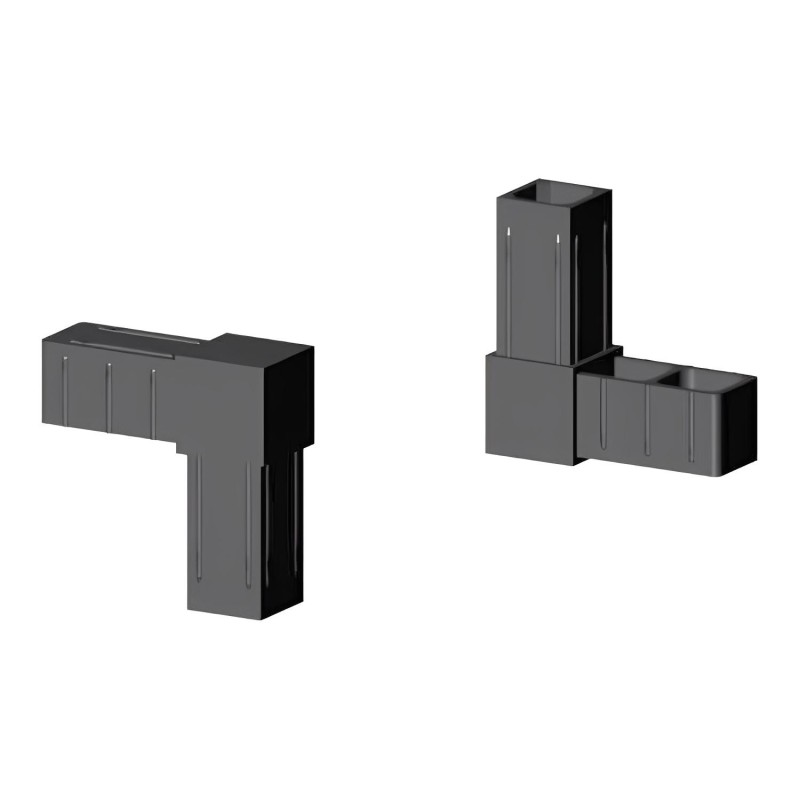 Coude 90° (2 axes, 2 emplacements) – pour tube 25x25x2 mm - noir (Klemp) - Connecteurs en plastique pour profils carrés Coude 90° (2 axes, 2 emplacements) – pour tube 25x25x2 mm - noir (Klemp) - Connecteurs en plastique pour profils carrés
