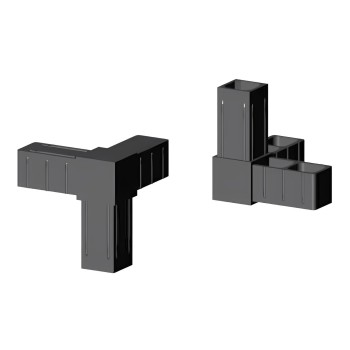 Conector en T de esquina (3 ejes, 3 entradas) – para tubo 25x25x2 mm - negro (Klemp)