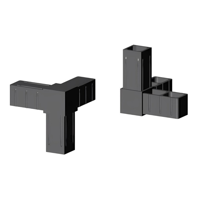 Conector en T de esquina (3 ejes, 3 entradas) – para tubo 25x25x2 mm - negro (Klemp) - Conectores de plástico para perfiles cuadrados
