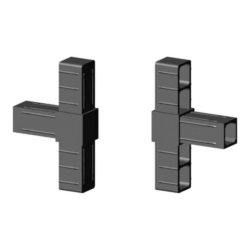 T-Verbindungsstück (2 Achsen, 3 Öffnungen) – für Rohr 25x25x2 mm - schwarz (Klemp) - Kunststoffverbinder für Quadratprofile Profile