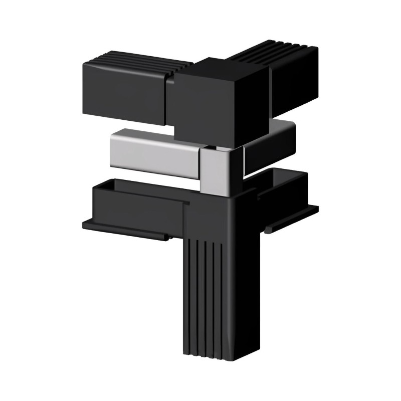 Corner T-Connector (3 axes, 3 slots) – for tube 30x30x2 mm - black (Klemp) - Plastic connectors for square profiles
