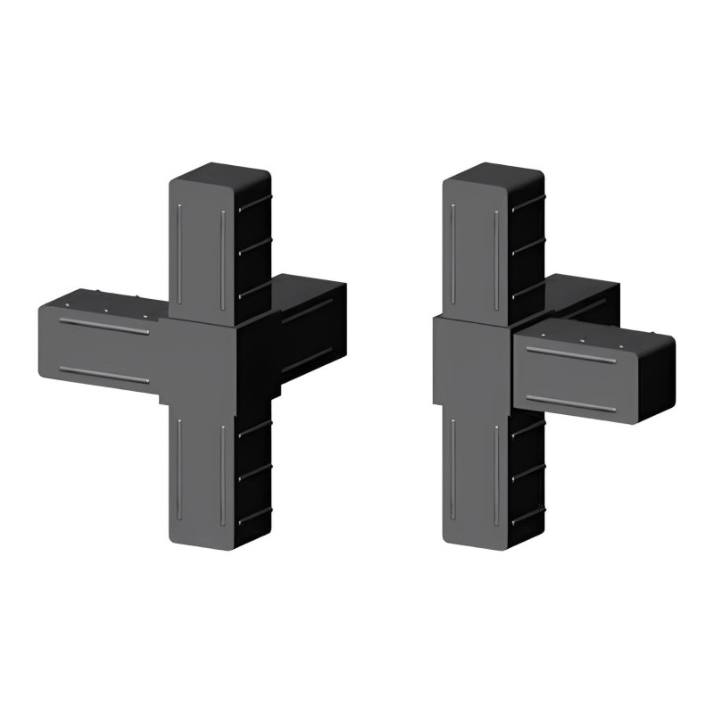 Krzyżak (2 osie, 4 gniazda) - Czarny - do rury 30x30x2 mm (Klemp) - Łączniki plastikowe do profili kwadratowych Krzyżak (2 osie, 4 gniazda) - Czarny - do rury 30x30x2 mm (Klemp) - Łączniki plastikowe do profili kwadratowych