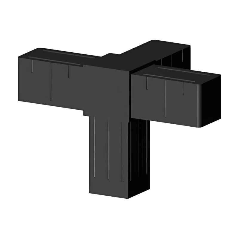 Corner Elbow (3 axes, 4 slots) – for tube 25x25x2 mm - black (Klemp) - Plastic connectors for square profiles
