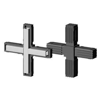Cross Connector (2 axes, 4 slots) – for tube 25x25x1,5 mm - black (Klemp)