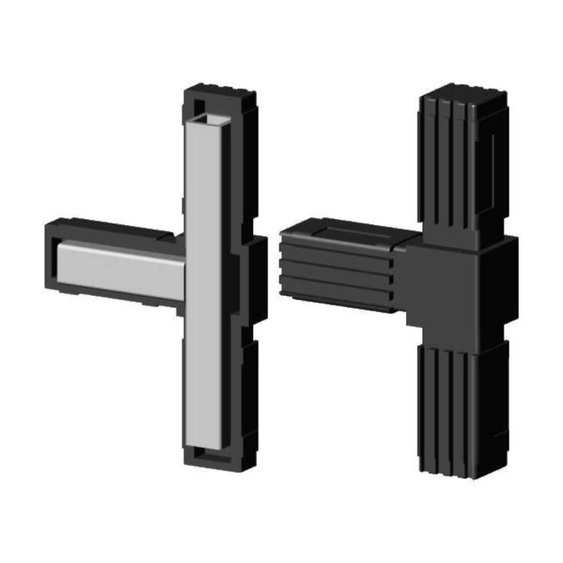 Conector en T (2 ejes, 3 entradas) – para tubo 30x30x2 mm - negro (Klemp) - Conectores de plástico para perfiles cuadrados