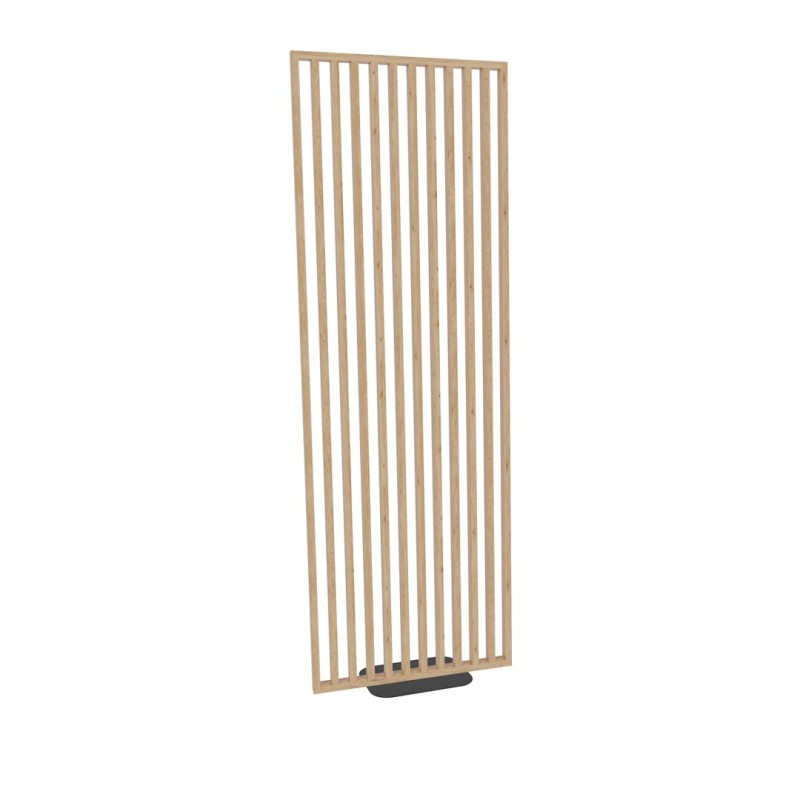 Freestanding slatted partition used in different interiors