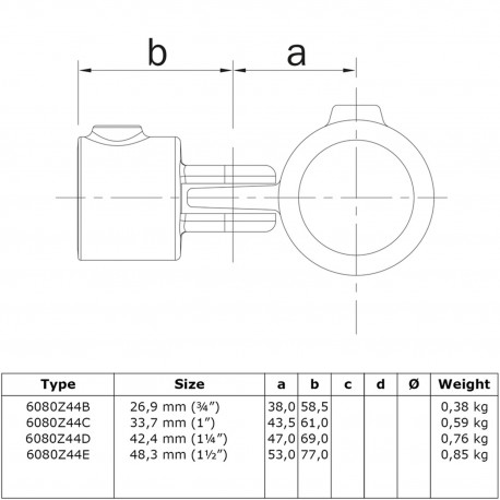 Enkel scharnierstuk Typ 44B, 26,9 mm, Zwart (Klemp) Enkel scharnierstuk Typ 44B, 26,9 mm, Zwart (Klemp)