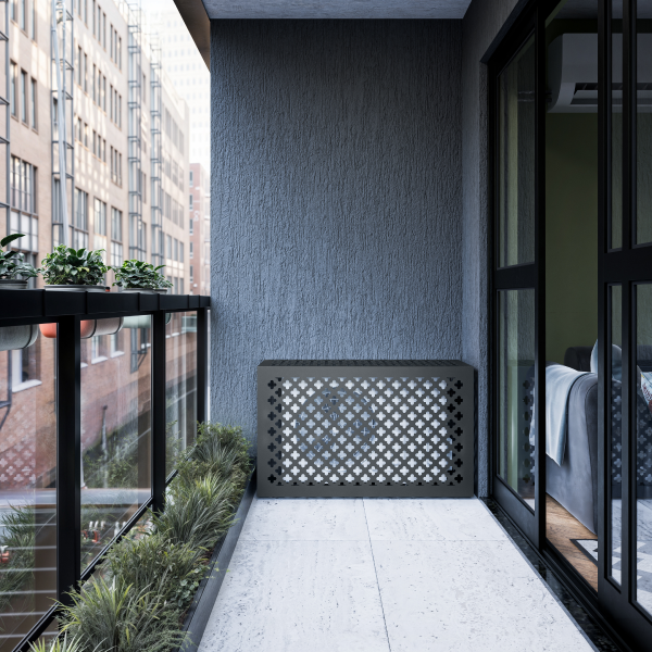 Air conditioner cover on a balcony